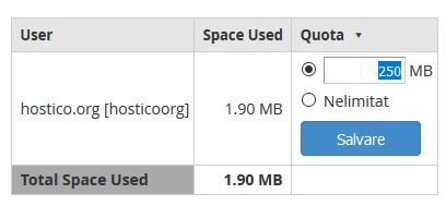 Alocare spatiu cont cPanel WHM